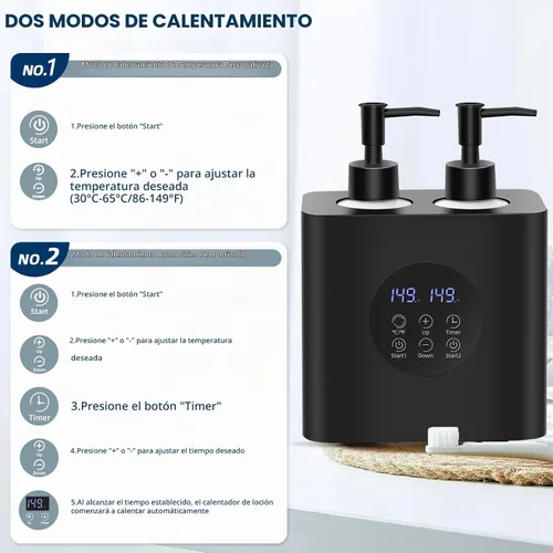 Vista 4 de Yofuly Máquina calentada con dispensador de doble loción con botellas de Negro