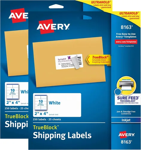 Vista 10 de Avery Printable Shipping Labels with Sure Feed, 2" x 4" Customizable Stickers, White, 250 Blank Mailing Labels, Great for Mailing, Shipping, and