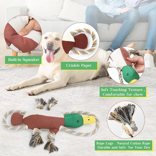 Vista 2 de Letsmeet Juguetes de Pato Actualizados para Perros para Masticadores Agresivos Juguetes para Cachorros con Papel Crujiente y Chirriador, Juguetes