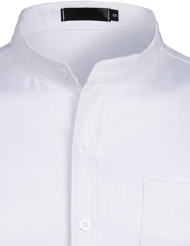Vista 3 de ZEROYAA - Camisa de vestir ajustada con cuello mao para hombre, manga larga, estilo informal, con botones y bolsillo
