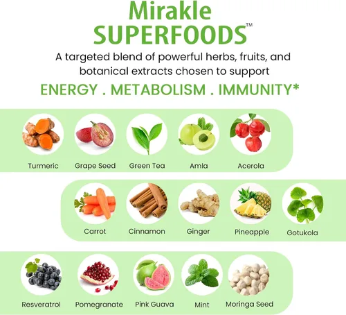 Vista 5 de Organic Veda Mirakle Superfoods - Cápsulas de verduras y verduras diarias con moringa, espirulina, clorella, cúrcuma y hierbas, antioxidantes