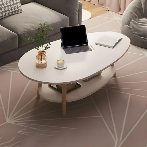 Vista 26 de Mesa de centro individual de madera, mesa de café, mesa de cóctel, mesa de centro de apartamento, sofá, mesa lateral ovalada, patas de madera, mesa