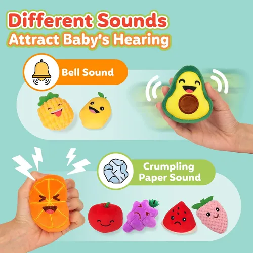 Vista 3 de Juguetes sensoriales para niños, paquete de 8 mini frutas de peluche suave para niñas o niños como decoraciones de fiesta, juguetes de simulación