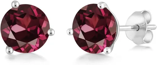 Vista 100 de Gem Stone King Aretes de oro de 14 quilates, 0.236 in, piedra natal redonda, Martini, 3 puntas, aretes de oro para mujer