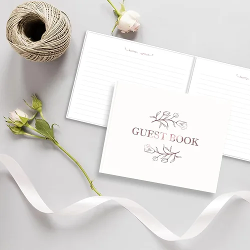 Vista 6 de CalenDream Hermoso libro de invitados de boda, libro de registro de 7 x 9 pulgadas, papel grueso de 120 GSM, libro de tapa dura con bordes dorados