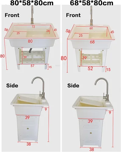 Vista 3 de Fregadero de plástico independiente con tabla de lavadero, fregadero utilitario para interiores y exteriores con grifo de agua fría y caliente