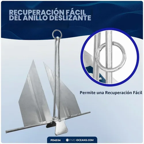 Vista 4 de Five Oceans Fluke - Anclaje para barco, acero galvanizado, anillo deslizante, anclajes de lancha de alta resistencia para kayak, bote, tabla