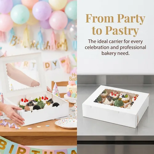 Vista 7 de Paquete de 20 cajas para cupcakes, 12 unidades, recipientes de papel blanco para cupcakes con insertos y ventana, contenedor de panadería, docena