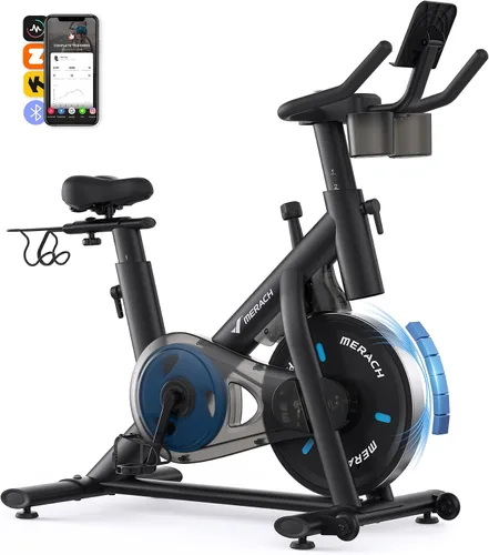 Vista 13 de MERACH Exercise Bike, Magnetic Friction Stationary Bike for Home with APP