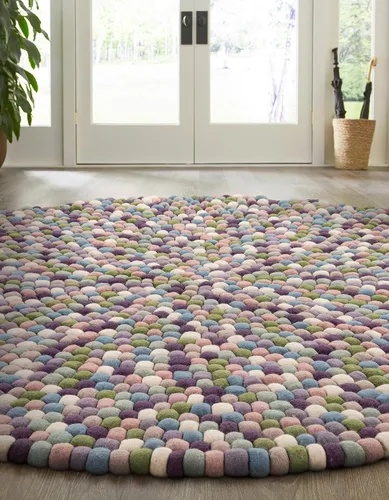 Vista 3 de Unique Loom Felt Ball Collection - Alfombra de área (2 pies, redonda, rosa y púrpura/marfil)