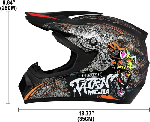 Vista 2 de Casco de motocross para ATV y moto de tierra, casco todoterreno con guantes y gafas para unisex, adulto, joven, aprobado por DOT/FMVSS 218