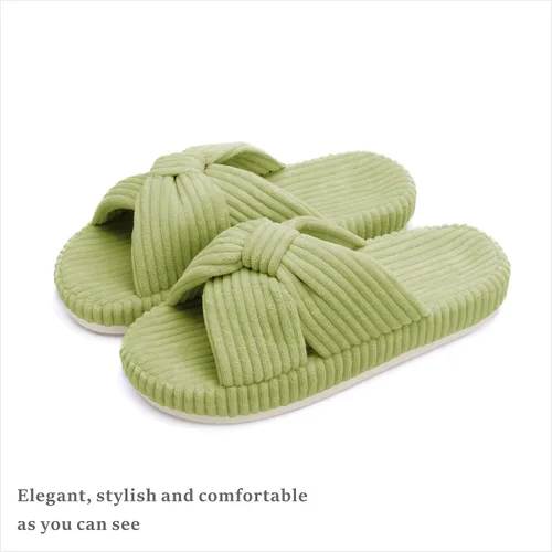Vista 6 de Chantomoo - Pantuflas para mujer de espuma viscoelástica para la casa con cordón, lazo y tiras cruzadas, zapatos de cama cómodos y de moda