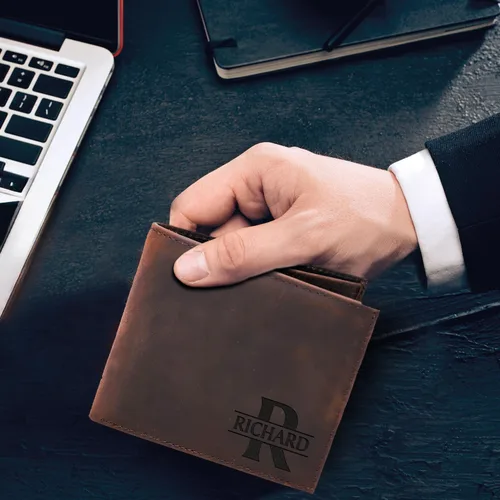 Vista 5 de Billetera personalizable para hombre, carteras plegables con monograma personalizadas para hombres, regalos personalizados para hombres, novio