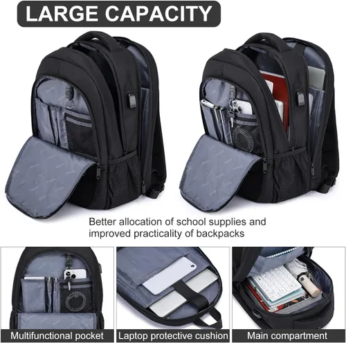 Vista 3 de Mochila Asenlin para portátil de viaje para mujeres y hombres, mochila resistente al agua para negocios, delgada y resistente, con puerto USB