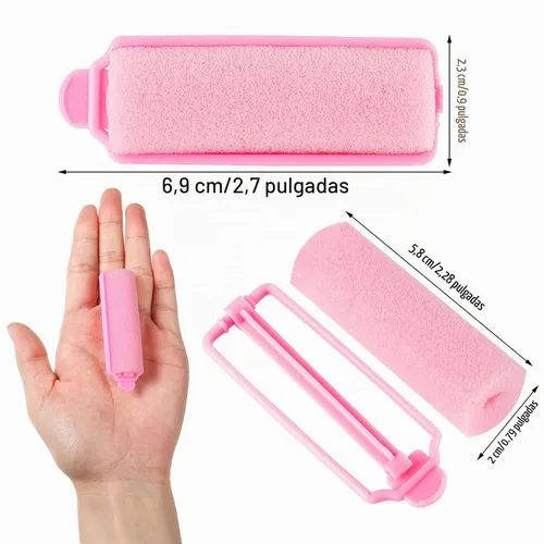 Vista 2 de 12 rodillos de esponja de espuma de 2.4 pulgadas, rizadores de pelo para dormir, rizador sin calor, peinados de Mardi Gras, color rosa