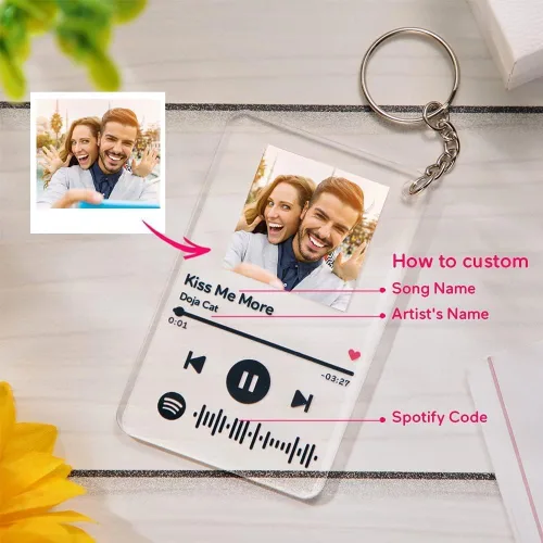 Vista 7 de Custom Spotify Keychain with PictureCustom Scannable Spotify Music Song Code Keychain