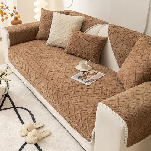 Vista 10 de vctops Fundas de sofá de jacquard geométrico de lujo para sofá de granja, funda neutra antideslizante para sofá seccional, funda suave y cálida