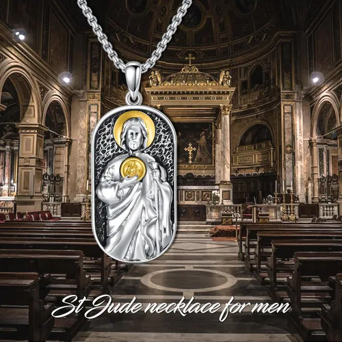 Vista 2 de SIMONLY Collar de plata de ley 925 de San JudaFlorianBenedicto, collar de protección de medalla de San Cristóbal, amuleto cristiano, regalos