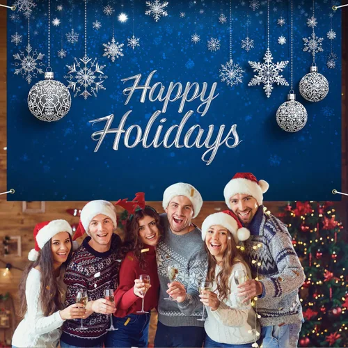 Vista 5 de Cartel de Feliz Navidad de 71 x 43 pulgadas, decoración para exteriores, fondo azul, vacaciones, fiesta de Navidad, patio, porche, decoración