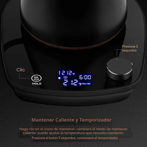 Vista 4 de Hervidor eléctrico de cuello de cisne, control inteligente de temperatura, interior de acero inoxidable, calentamiento rápido, para café de filtro