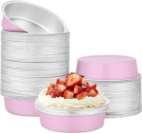 Vista 12 de Beasea Paquete de 100 moldes desechables para hornear de 4 pulgadas, 7.3 onzas, 7.3 fl oz / 215ml, papel de aluminio, mini ramequín sin tapas