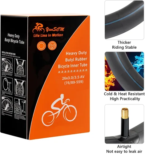 Vista 5 de 2-PCS 26 x 3.0 Heavy Duty E-Bike Tubes 26X3.0/3.5 AV32mm Schrader Valve 76/89-559 Inner Tubes Compatible with 26 X 3 26 X 3.5 Bike Bicycle Tire Tubes