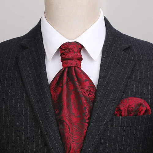 Vista 3 de HISDERN Corbatas Ascot para hombre, set de corbata y pañuelo de bolsillo Paisley con estampado floral clásico, corbata autoajustable para hombre