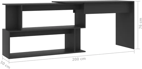 Vista 2 de Escritorio giratorio de madera aglomerada con compartimentos abiertos, mesa de trabajo, mesa de lectura, escritorio de oficina, mesa auxiliar
