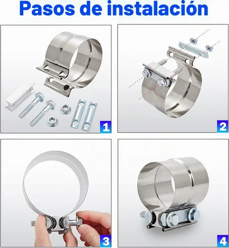 Vista 4 de ELSHINE Abrazadera de Banda de Escape de Junta Solapada de 1.5'', Abrazaderas de Escape Resistentes para Silenciadores y Tuberías, Manga de Paquete 2