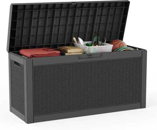 Vista 30 de DRATO Caja de almacenamiento para cubierta de 31 galones, caja de almacenamiento para exteriores para cojines de patio, herramientas de jardín, caja
