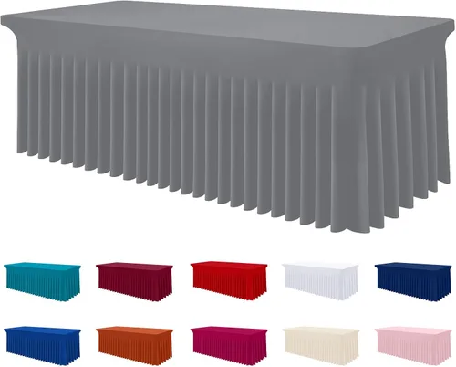 Vista 24 de Smiry Mantel de Spandex, Mantel Elástico Ajustable Extensible para Mesas Rectangulares de 6 Pies, Falda Cubierta de Mesa Impermeable y Lavable