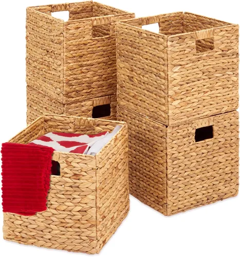 Vista 17 de Best Choice Products Paquete de 5 cestas de almacenamiento cúbicas de 10.5x10.5 pulgadas, organizadores multipropósito plegables de jacinto de agua