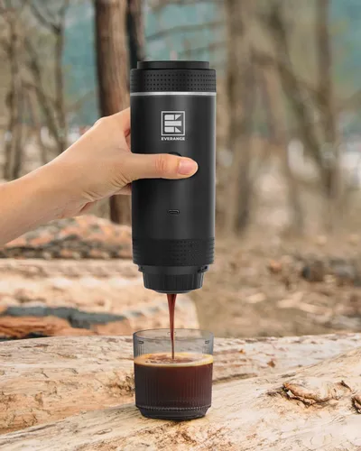 Vista 4 de Cafetera eléctrica portátil, cafetera de coche para viajes y campamento, cafetera a batería compatible con café molido y cápsulas NS, color negro