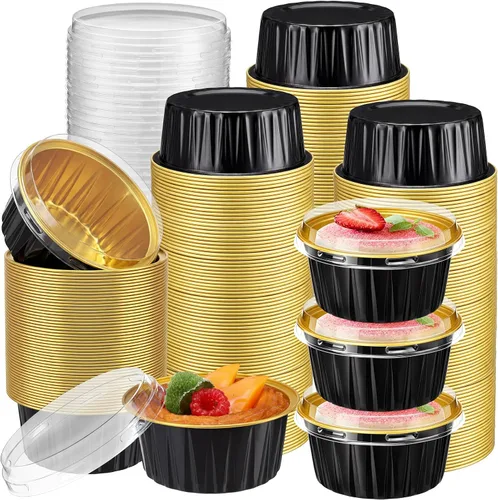 Vista 26 de Gejoy - 400 tazas para hornear de papel de aluminio con tapas, 5 onzas, clásico, negro