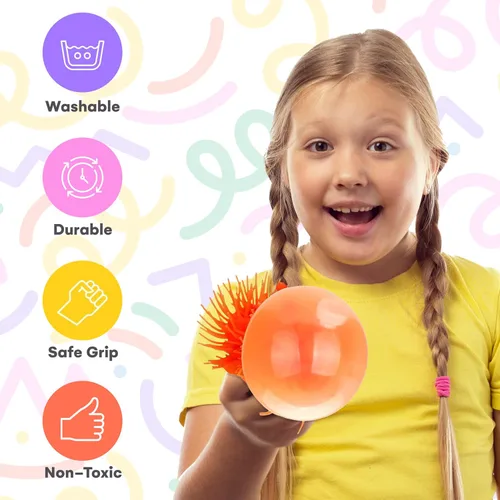 Vista 4 de Kicko Pelotas infladas, colores surtidos, bolas puntiagudas para niños, juego sensorial, alivio del estrés, 5.5 pulgadas, paquete de 6