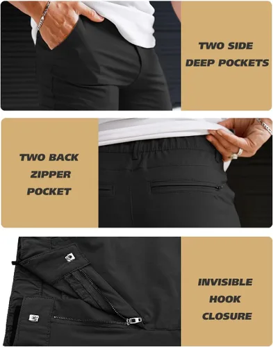 Vista 4 de GINGTTO Pantalones deportivos casuales de sarga para hombre, de nailon, con entrepierna elástica de 28 pulgadas