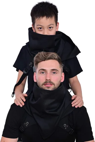 Vista 7 de HIBIRETRO Cyberpunk Rogue Cowl Hood Scarf Winter Neck Warmer Costume Hooded Cape Hat for Halloween Cosplay and Daily Wear