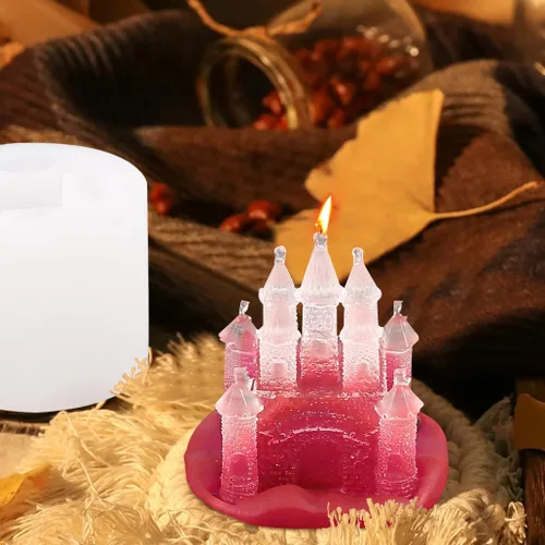 Vista 6 de iSuperb Moldes de silicona de 2 estilos para resina 3D Dream Castle, moldes de resina de cristal epoxi para candelabros de jabón, arcilla 2 Castillo