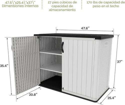 Vista 10 de Patiowell Armario de almacenamiento de plástico para exteriores de 26 pies cúbicos, cobertizo de almacenamiento horizontal impermeable