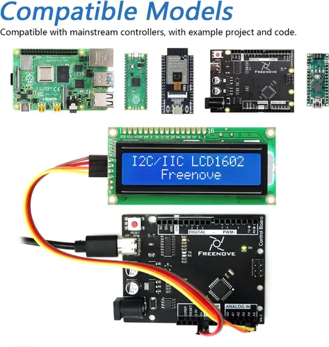 Vista 4 de Freenove I2C IIC LCD 1602 Pantalla Serial 16x2 Nuevo Tipo Compatible con la placa de desarrollo Arduino Nano Raspberry Pi Pico ESP32