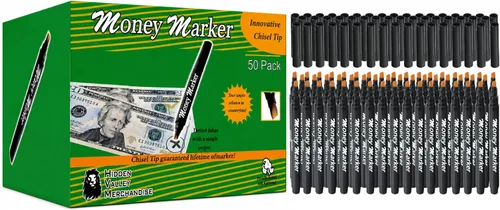 Vista 8 de Marcador para dinero, pluma detectora de billetes falsos con punta mejorada, universal, set de 5 unidades. Marcador de dinero con punta de cincel