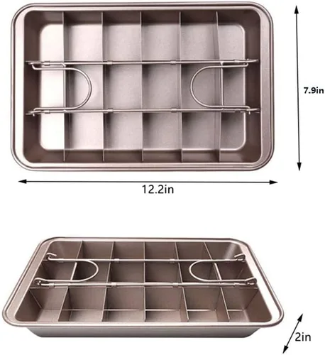 Vista 2 de Hniuyun Bandeja para brownie con divisores, bandeja antiadherente para hornear de 18 rebanadas, acero de alto carbono para horno, tamaño 12 x 7.9 x