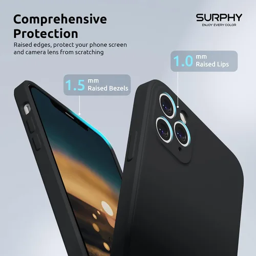 Vista 4 de SURPHY Funda diseñada para iPhone 11 Pro con protección de cámara, bordes rectos de silicona líquida para iPhone 11 Pro de 5.8 pulgadas, color negro