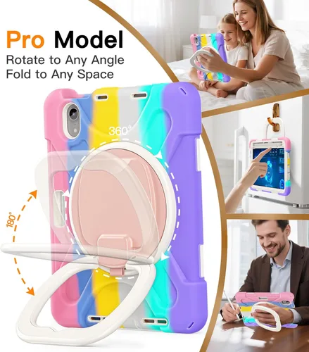 Vista 3 de BATYUE Funda para iPad Mini 7 A17 Pro 2024/iPad Mini 6 2021 de 8.3 pulgadas con soporte para lápices, soporte giratorio de 360°, correa