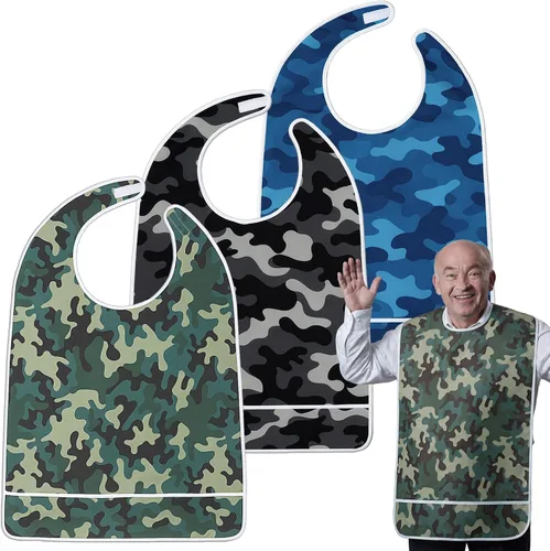 Vista 8 de Toulite 3 baberos para adultos para comer, baberos extra grandes para adultos para hombres mayores, babero impermeable para adultos con recogedor