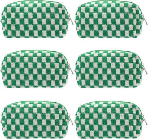 Vista 11 de PAZIMIIK Bolsa de Maquillaje a Cuadros para Bolso Portátil con Cremallera, Estuche Pequeño de Cosméticos para Accesorios de Viaje, Azul Ártico