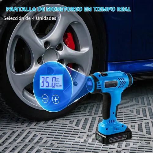 Vista 2 de WISETOOL Compresor de aire inalámbrico para inflador de neumáticos, bomba de neumáticos de coche con batería de 20 V con medidor de presión digital