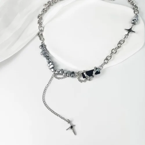 Vista 97 de Y2k - Collar irregular con dije de estrella, piedra de luna, diseño de cadena de moda, joyería de plata picante para mujer