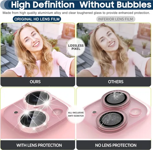 Vista 7 de Suoman Protector de lente de cámara para iPhone 15 de 6.1 pulgadas, 15 Plus de 6.7 pulgadas, fácil de instalar, vidrio templado 9H, protector