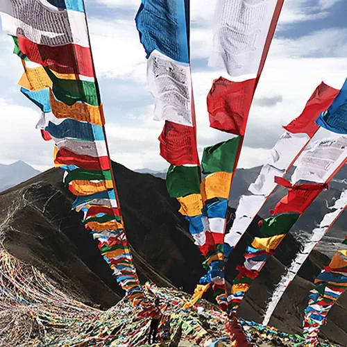 Vista 7 de Banderas de oración tibetanas, 20 unidades, banderas de oración budista para exteriores, 13.4 x 13.4 pulgadas, banderas de oración grandes